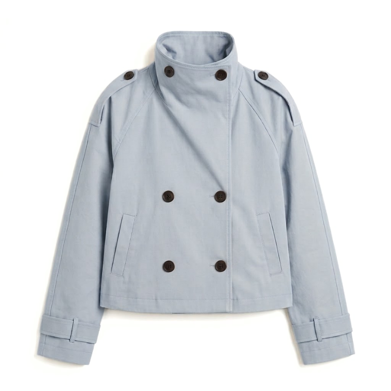 Cropped High-Collar Trench Coat-Fowsa