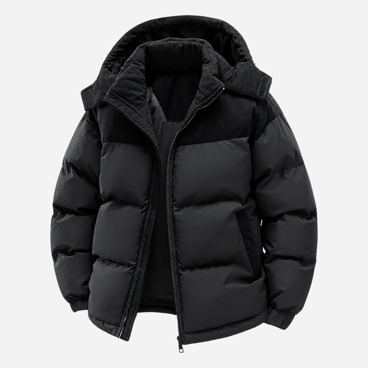 Men's Contrast-Panel Hooded Winter Puffer Jacket-Fowsa
