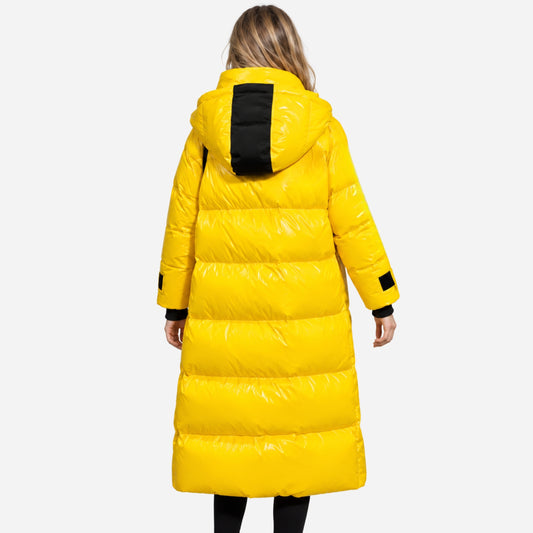 Women's Glossy Hooded Long Puffer Coat-Fowsa