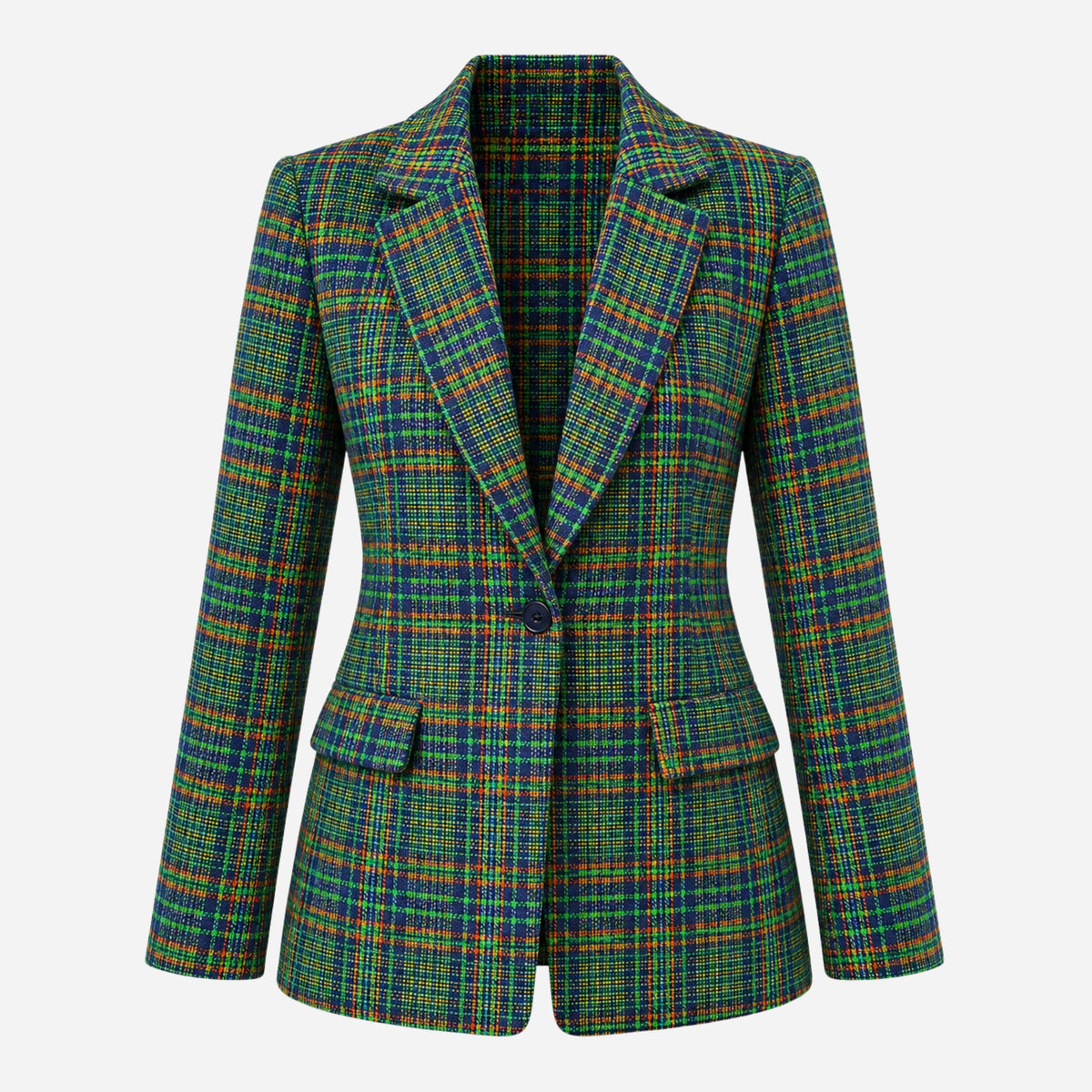 Women's Plaid Single-Button Blazer Jacket-Fowsa