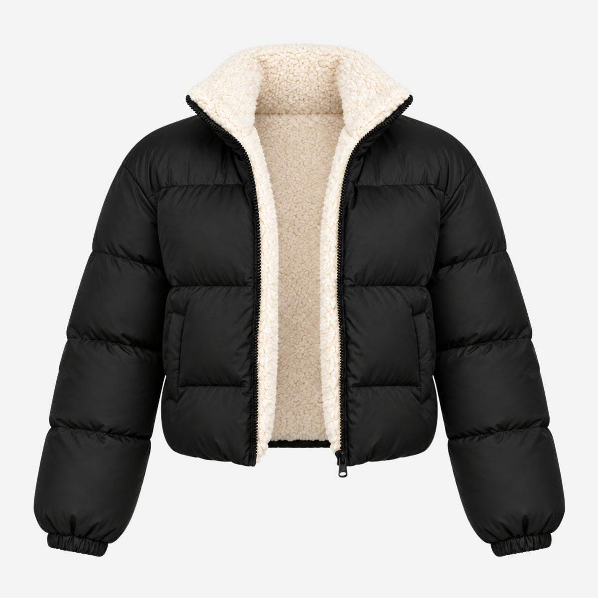 Women's Sherpa-Lined Cropped Puffer Jacket-Fowsa