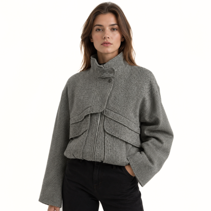 Houndstooth High-Collar Wool Coat-Fowsa