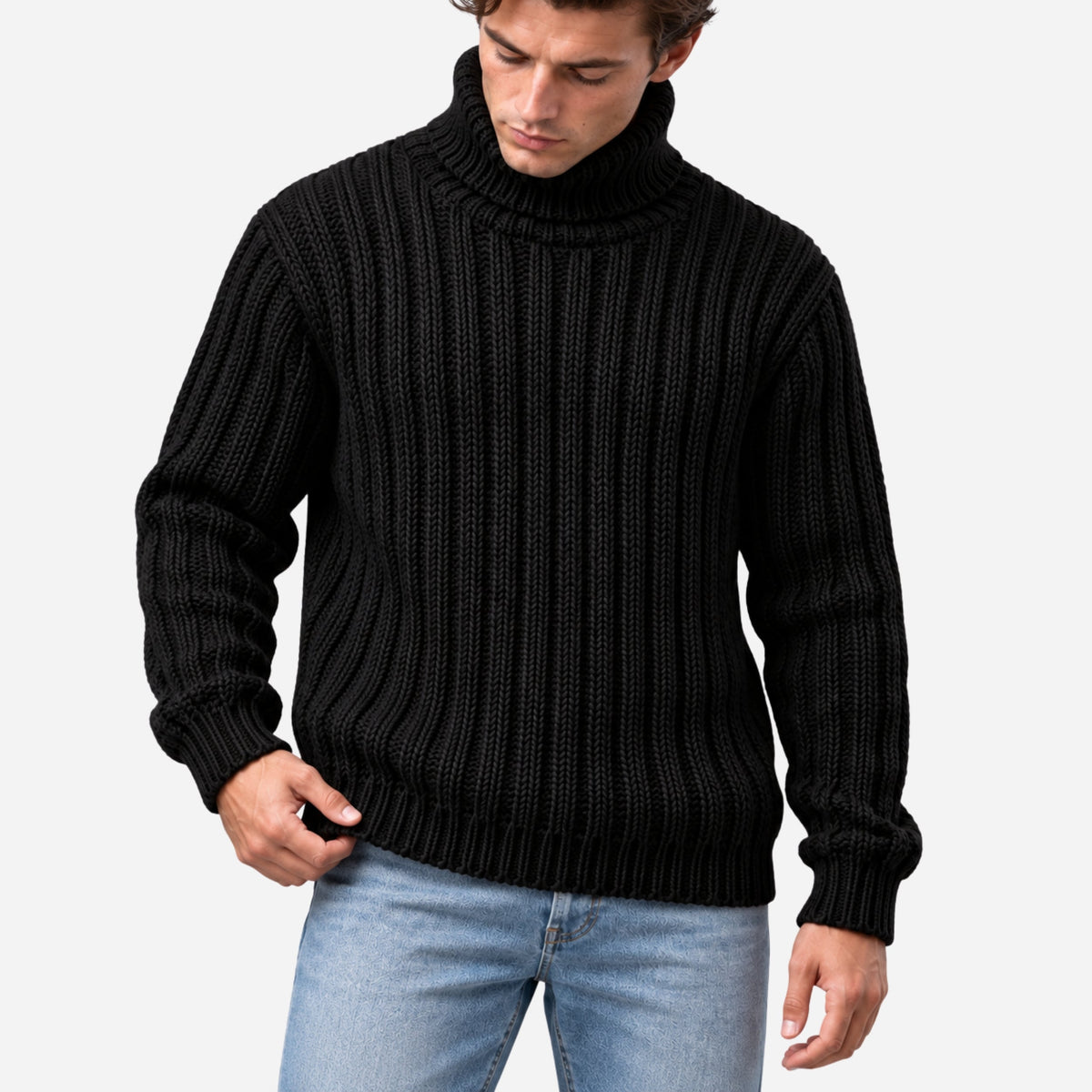 Men’s Ribbed Roll Neck Knitted Jumper