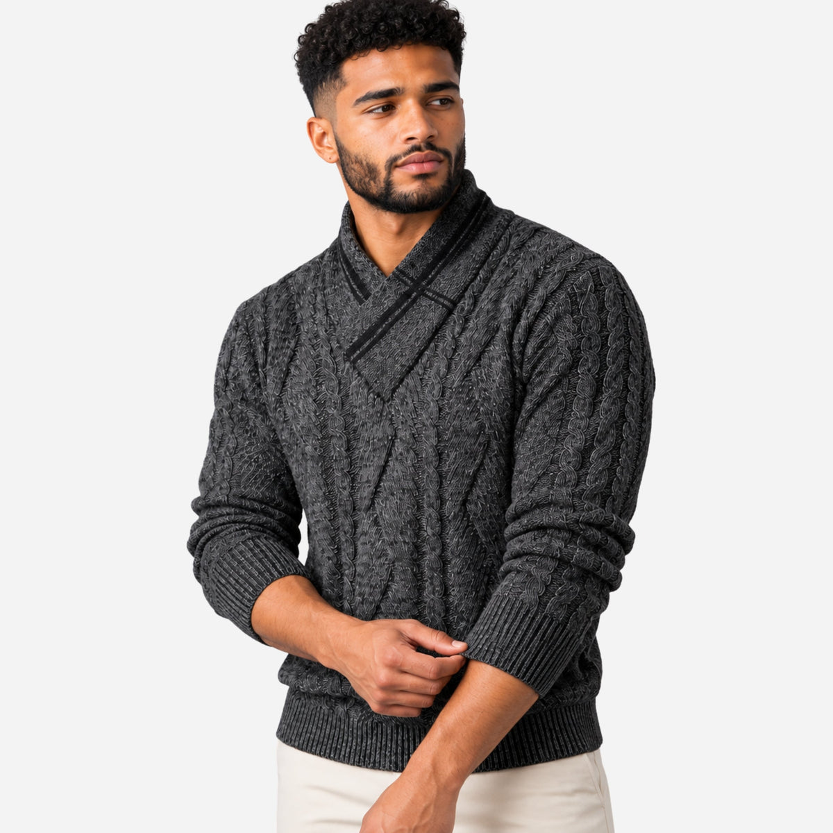Men’s Cable Knit Shawl Collar Jumper