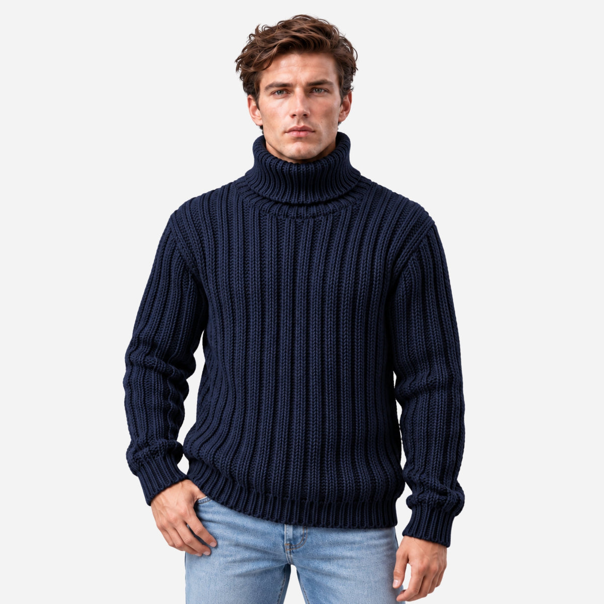 Men’s Ribbed Roll Neck Knitted Jumper