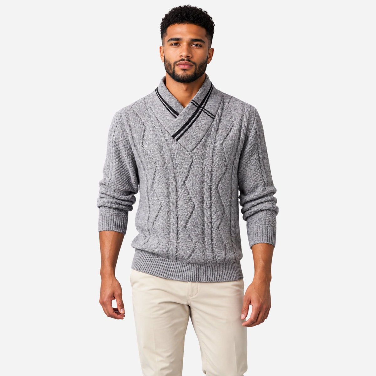 Men’s Cable Knit Shawl Collar Jumper