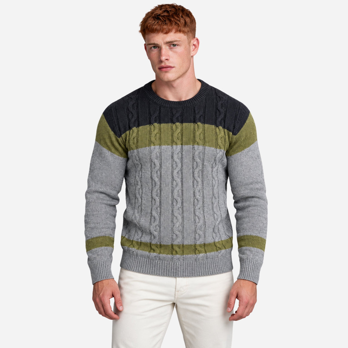 Men’s Colour Block Cable Knit Jumper