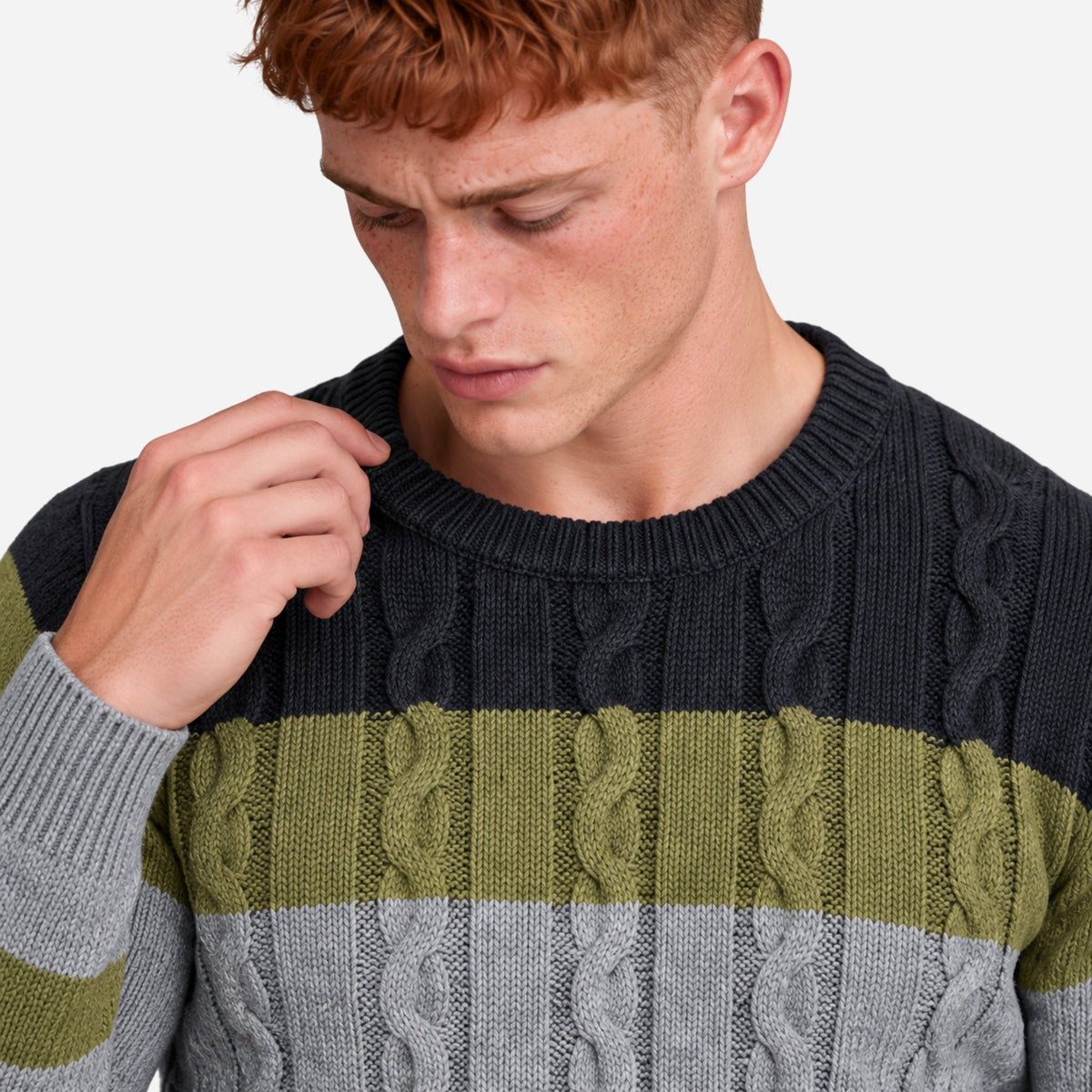 Men’s Colour Block Cable Knit Jumper