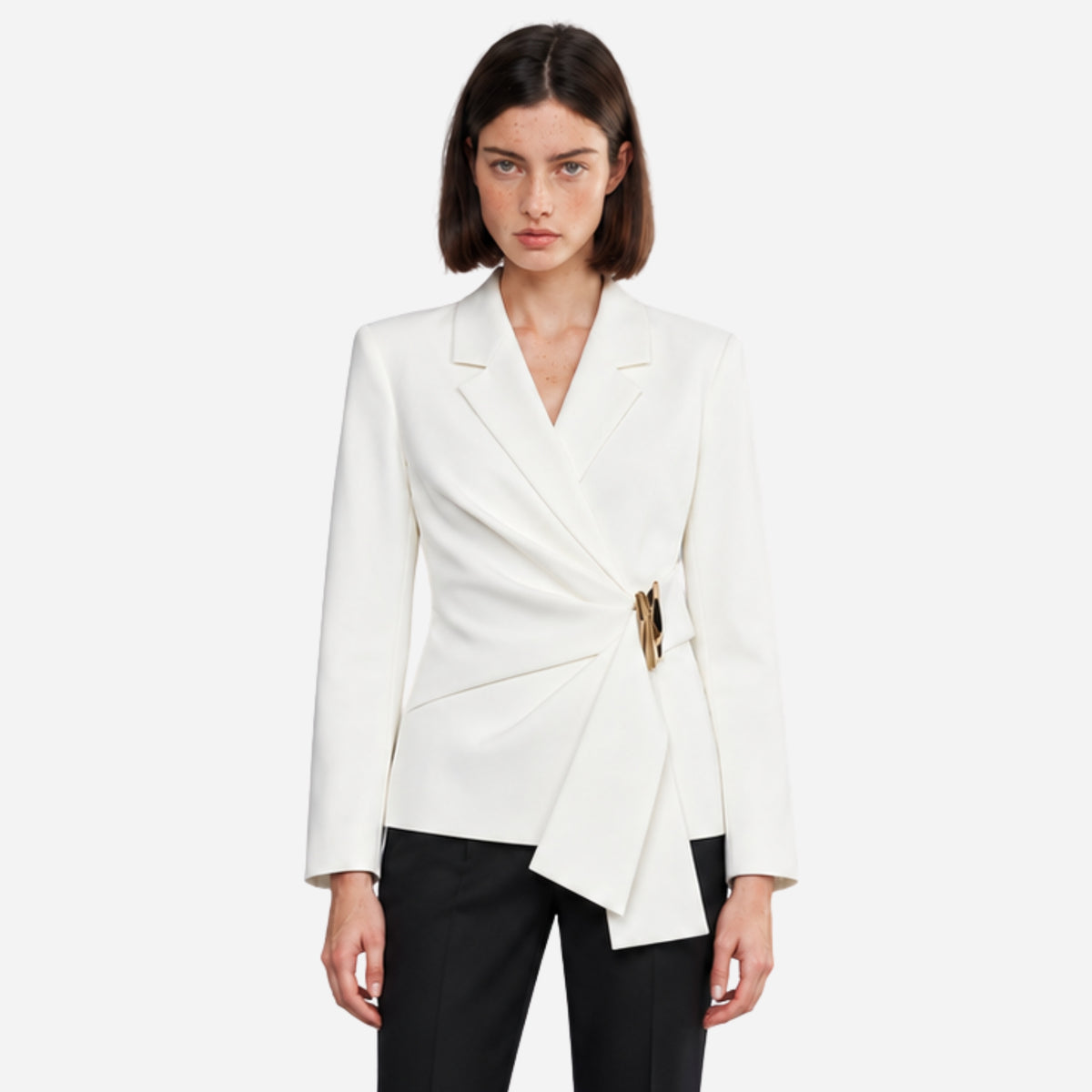 Women’s Asymmetric Buckle-Waist Wrap Blazer