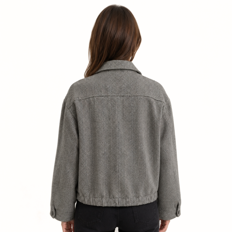 Houndstooth High-Collar Wool Coat-Fowsa