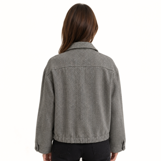 Houndstooth High-Collar Wool Coat-Fowsa