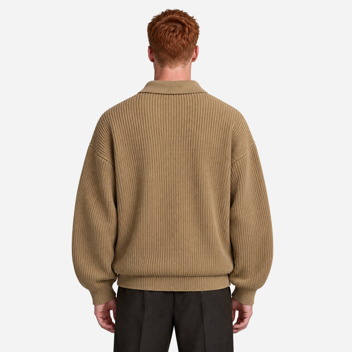 Men’s Textured Rib Knit Polo Jumper