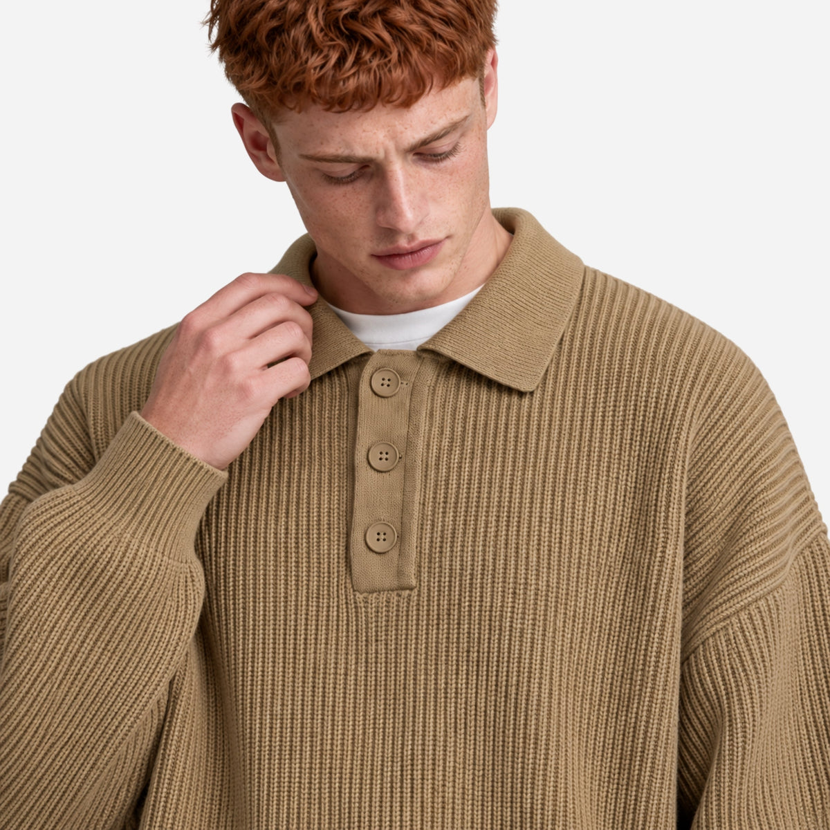 Men’s Textured Rib Knit Polo Jumper