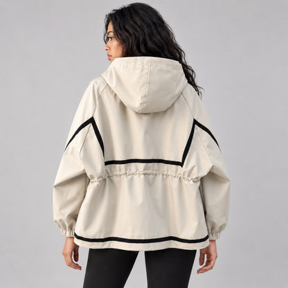 Women's Hooded Drawstring Utility Jacket-Fowsa