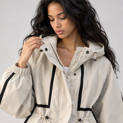 Women's Hooded Drawstring Utility Jacket-Fowsa