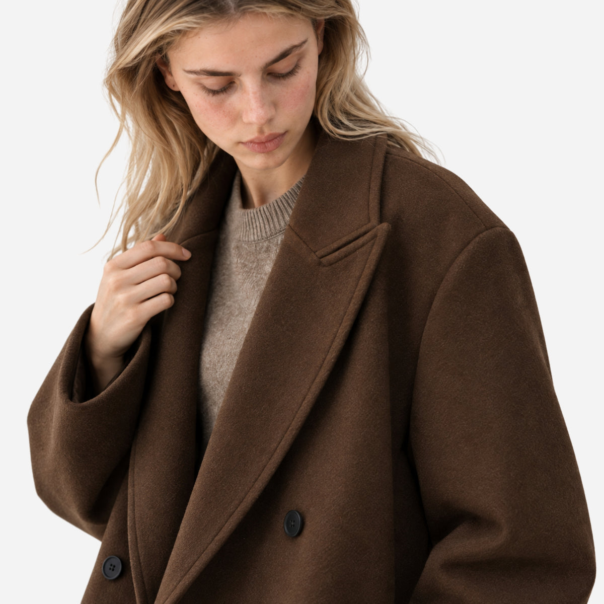 Women's Oversized Double-Breasted Long Coat-Fowsa