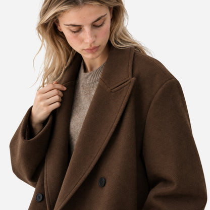 Women's Oversized Double-Breasted Long Coat-Fowsa