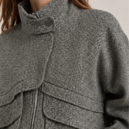 Houndstooth High-Collar Wool Coat-Fowsa