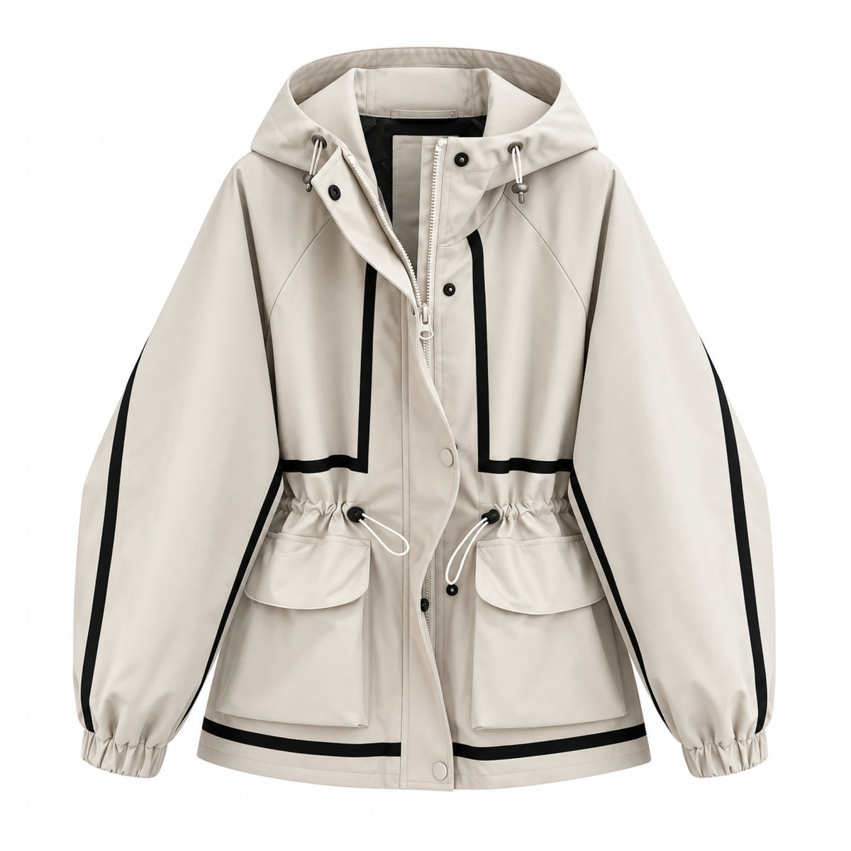 Women's Hooded Drawstring Utility Jacket-Fowsa