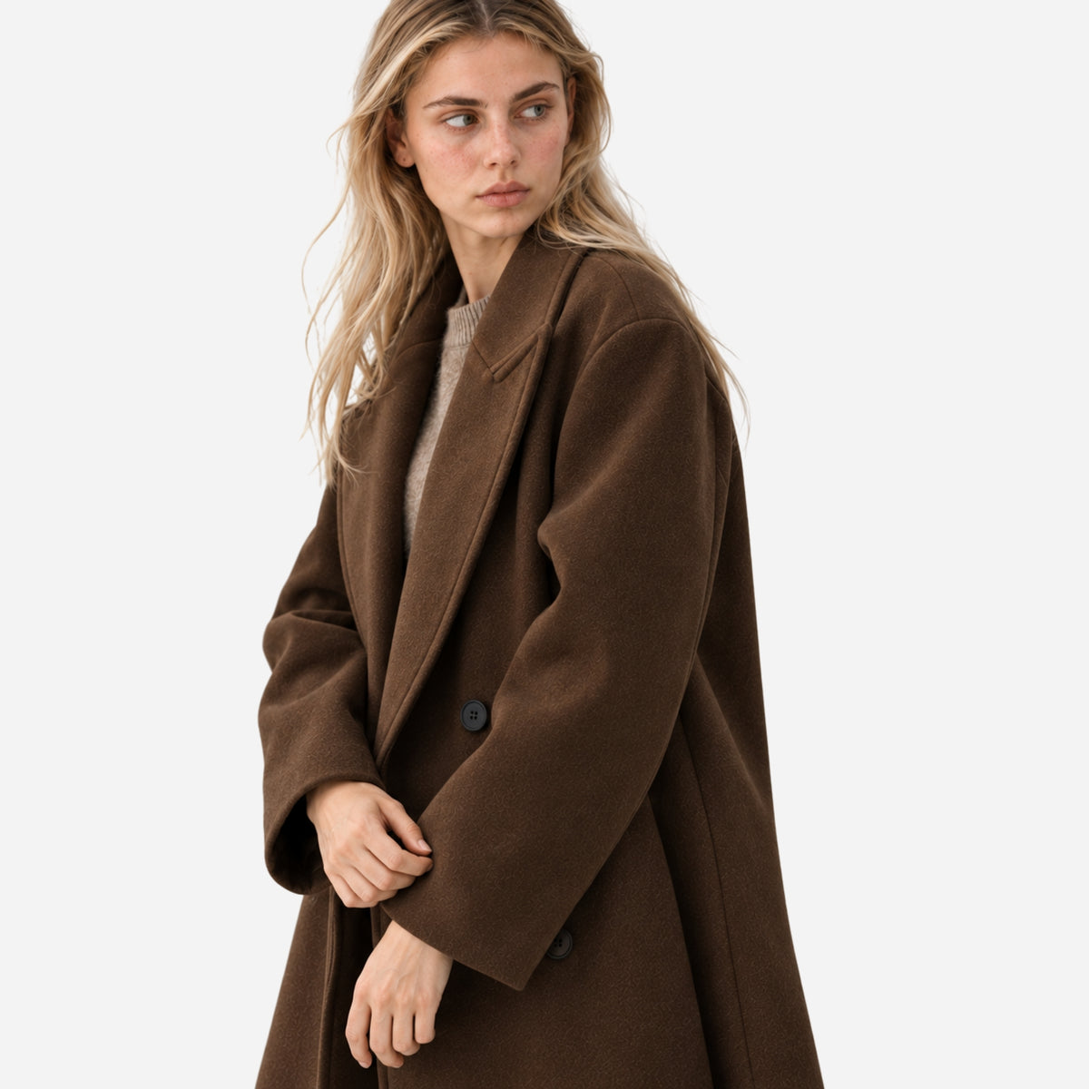 Women's Oversized Double-Breasted Long Coat-Fowsa