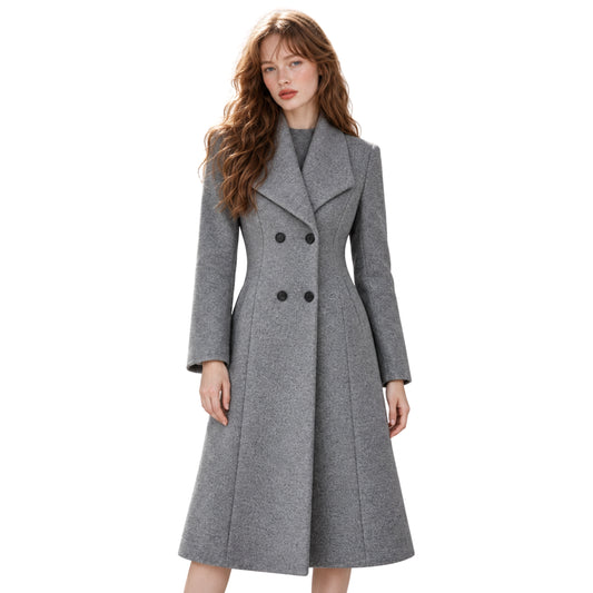 Women's Long Double-Breasted Coat-Fowsa