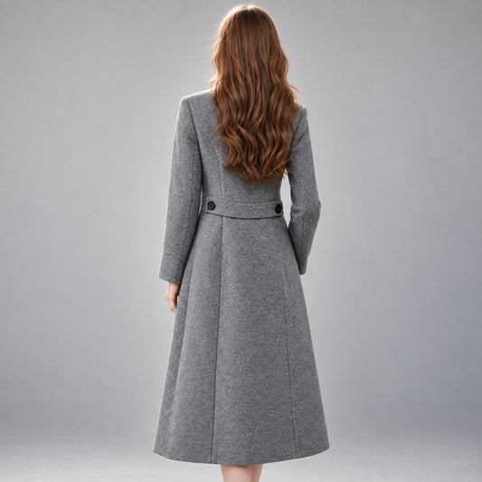 Women's Long Double-Breasted Coat-Fowsa