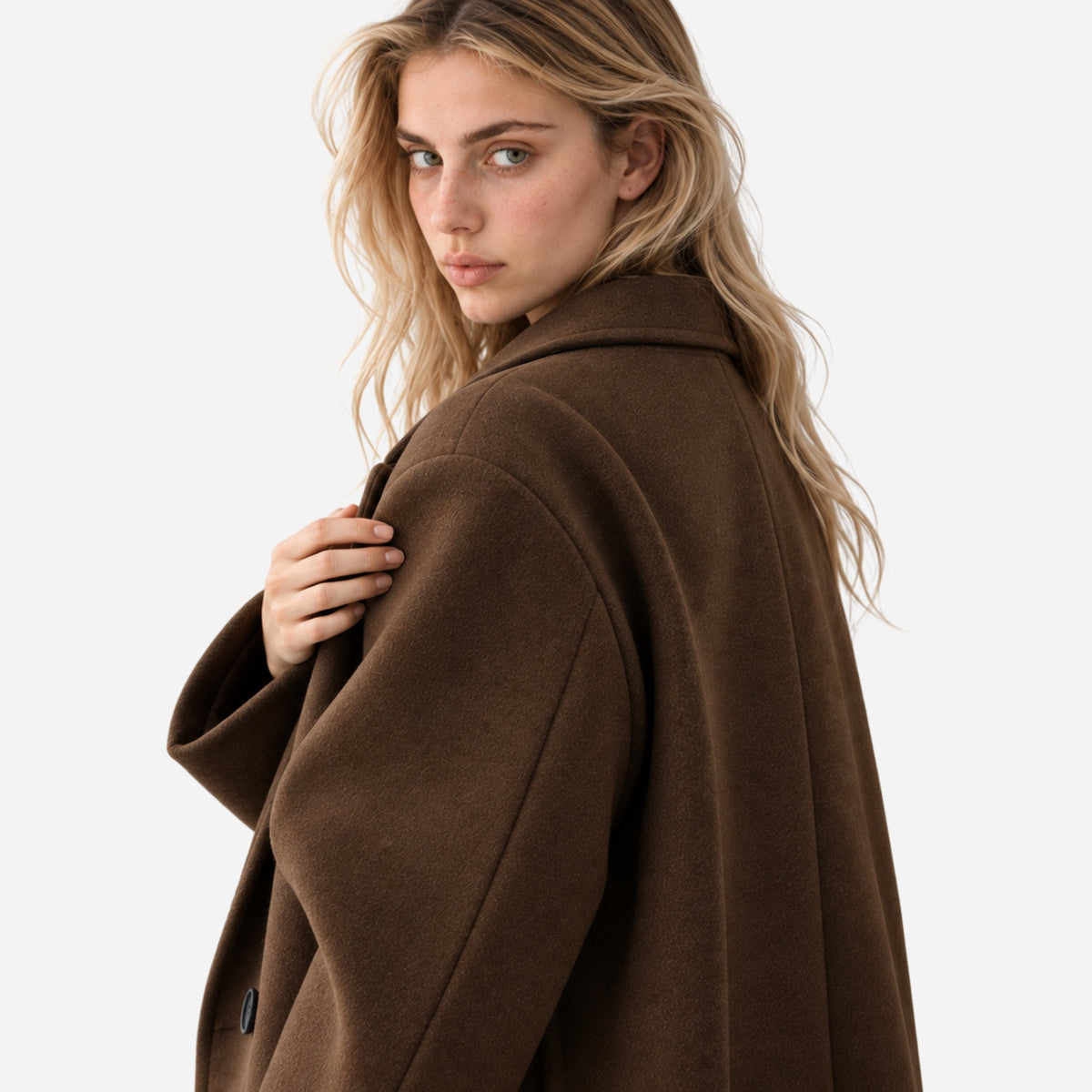 Women's Oversized Double-Breasted Long Coat-Fowsa