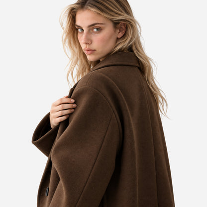 Women's Oversized Double-Breasted Long Coat-Fowsa