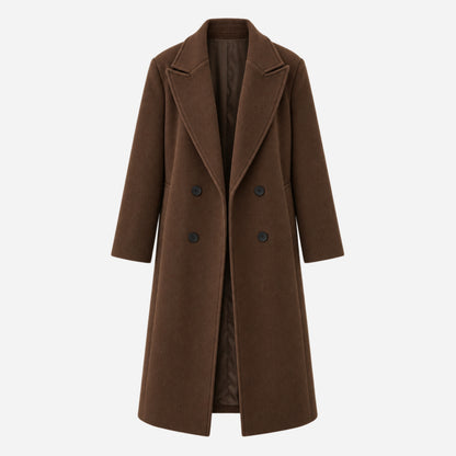 Women's Oversized Double-Breasted Long Coat-Fowsa