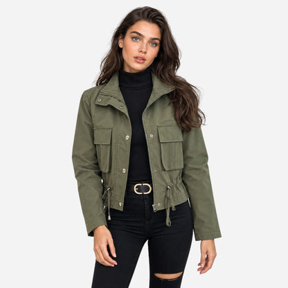 Women's Cropped Utility Cargo Windbreaker Jacket-Fowsa