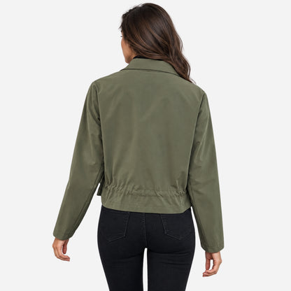 Women's Cropped Utility Cargo Windbreaker Jacket-Fowsa