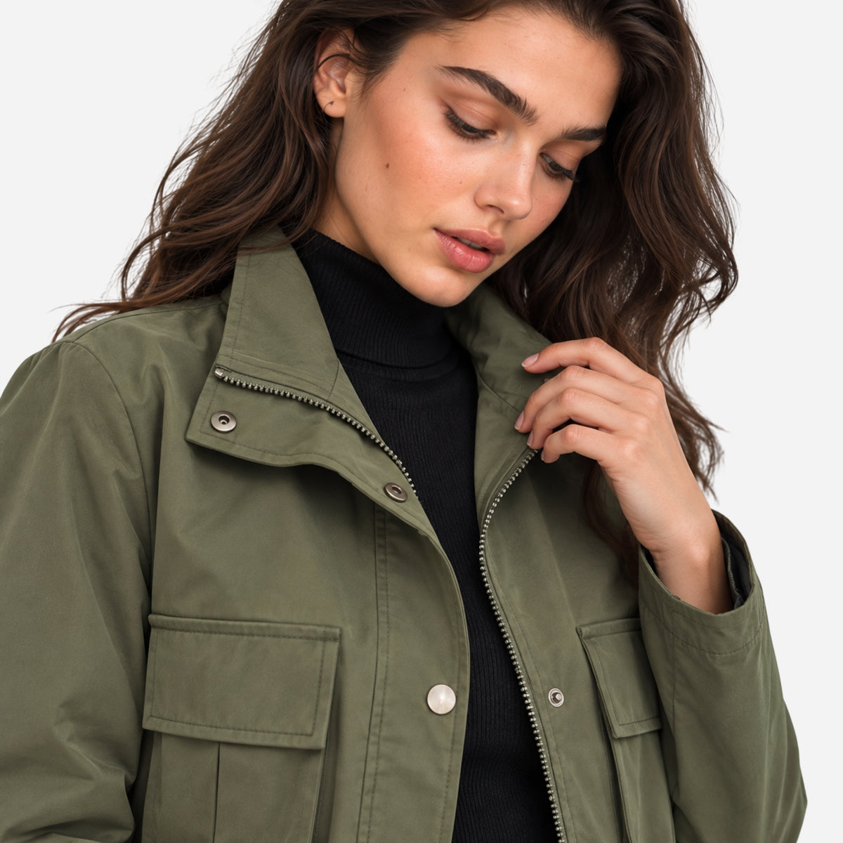 Women's Cropped Utility Cargo Windbreaker Jacket-Fowsa