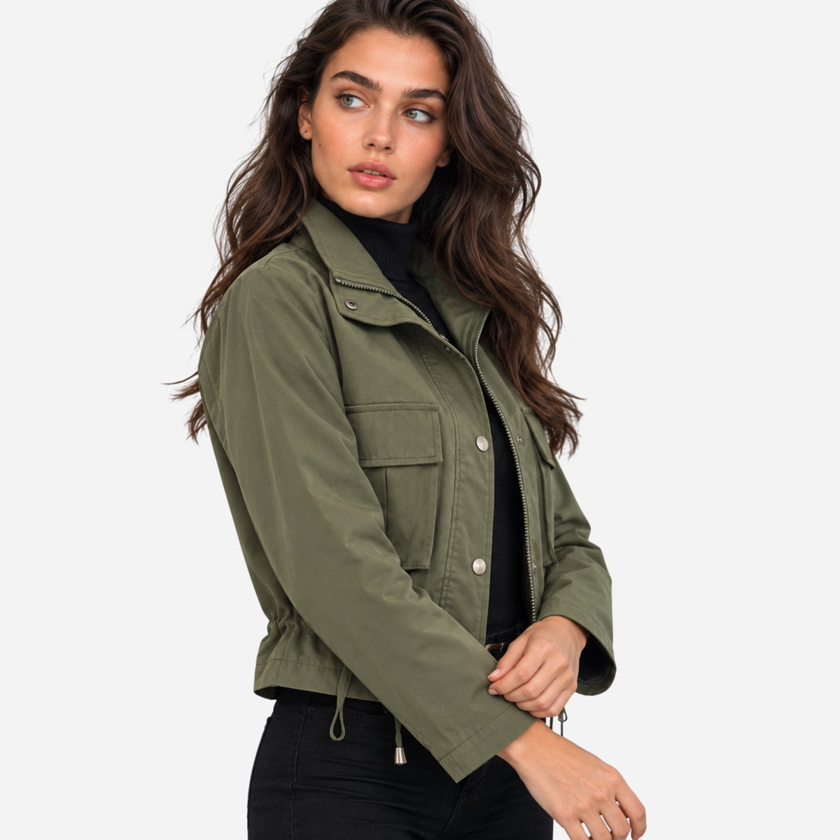 Women's Cropped Utility Cargo Windbreaker Jacket-Fowsa