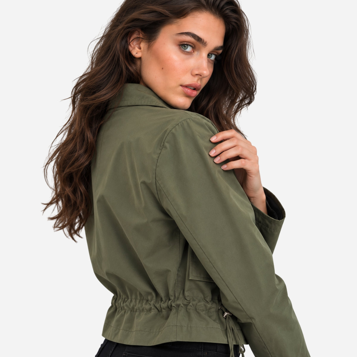 Women's Cropped Utility Cargo Windbreaker Jacket-Fowsa