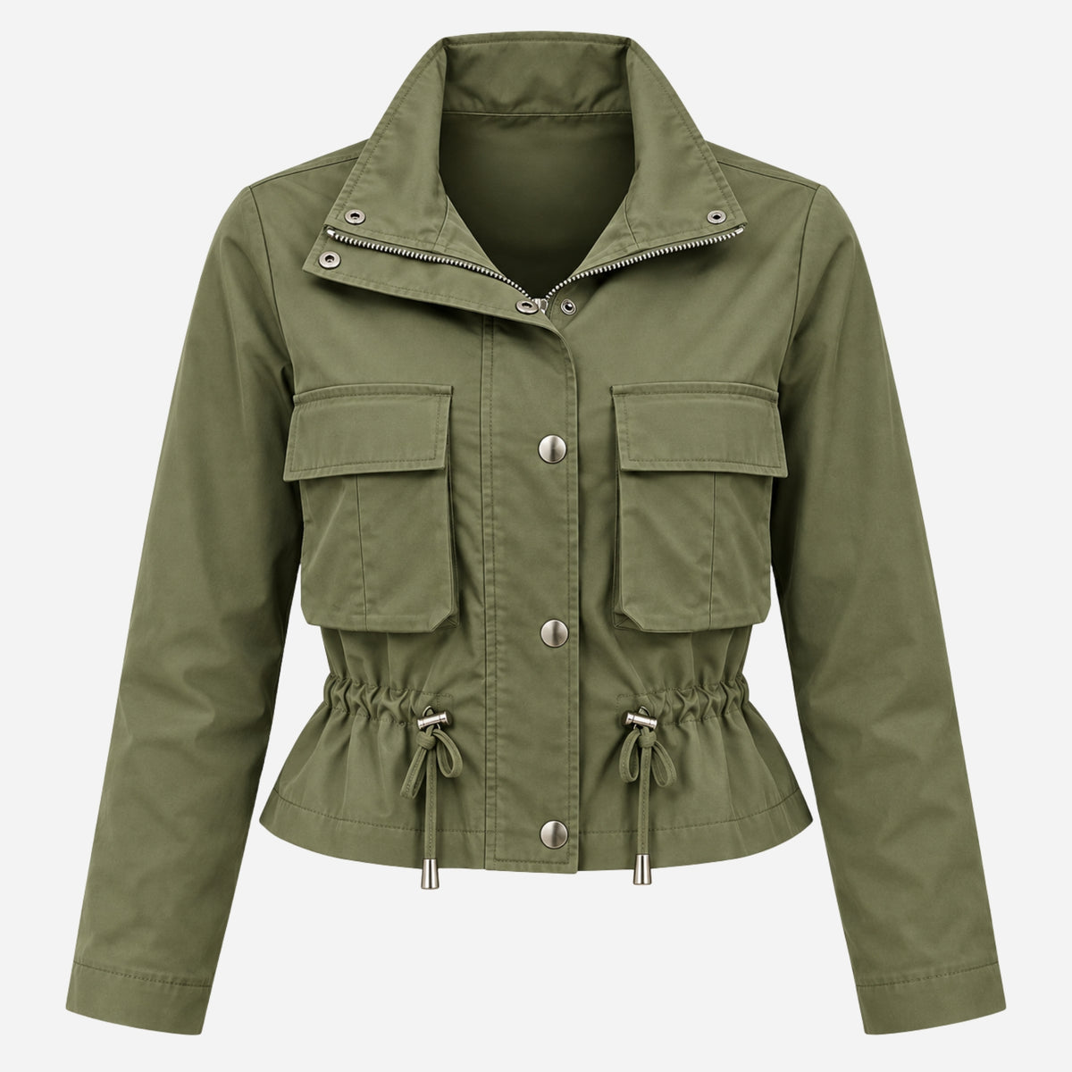 Women's Cropped Utility Cargo Windbreaker Jacket-Fowsa