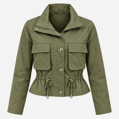 Women's Cropped Utility Cargo Windbreaker Jacket-Fowsa