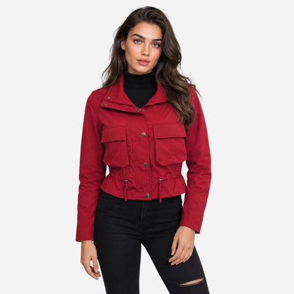 Women's Cropped Utility Cargo Windbreaker Jacket-Fowsa