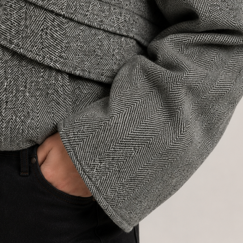 Houndstooth High-Collar Wool Coat-Fowsa