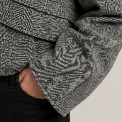 Houndstooth High-Collar Wool Coat-Fowsa