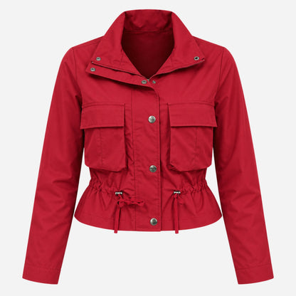 Women's Cropped Utility Cargo Windbreaker Jacket-Fowsa