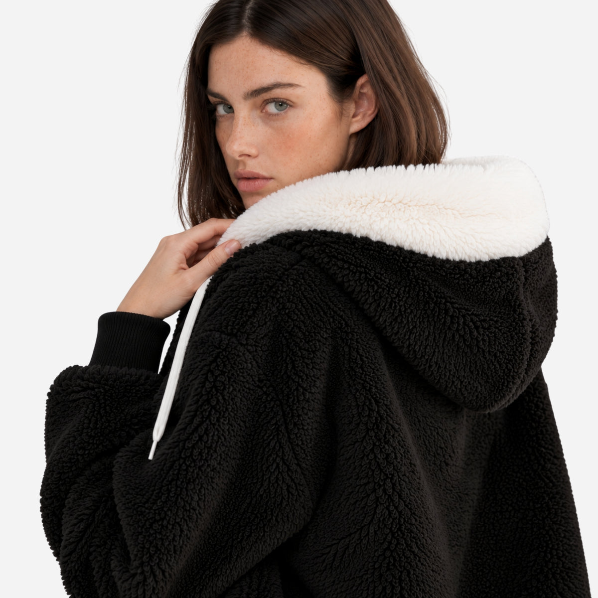 Women's Hooded Teddy Fleece Jacket-Fowsa