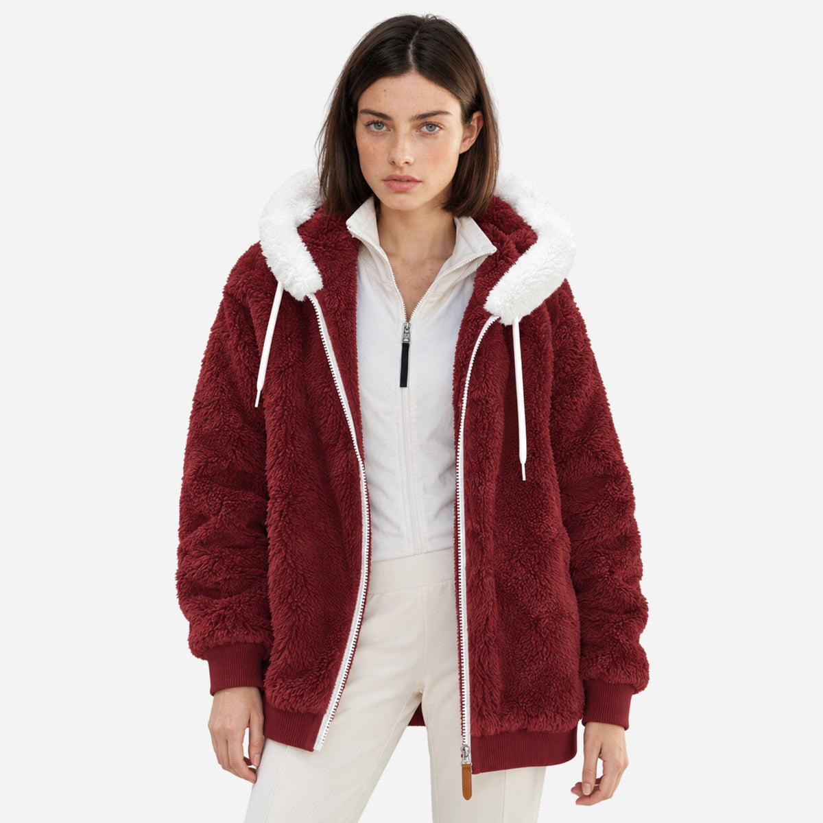 Women's Hooded Teddy Fleece Jacket-Fowsa