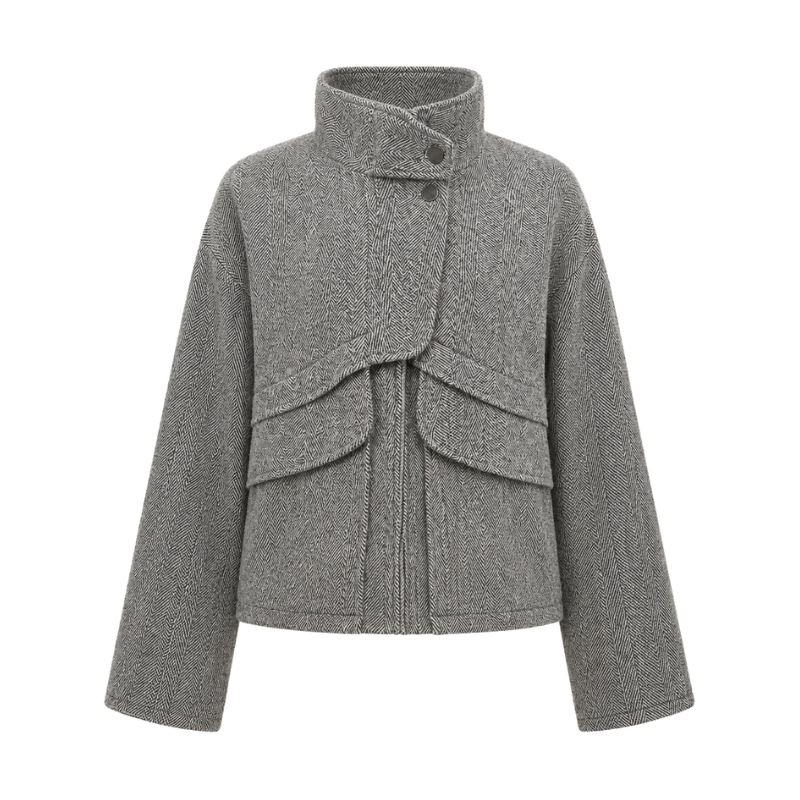Houndstooth High-Collar Wool Coat-Fowsa
