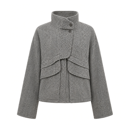 Houndstooth High-Collar Wool Coat-Fowsa