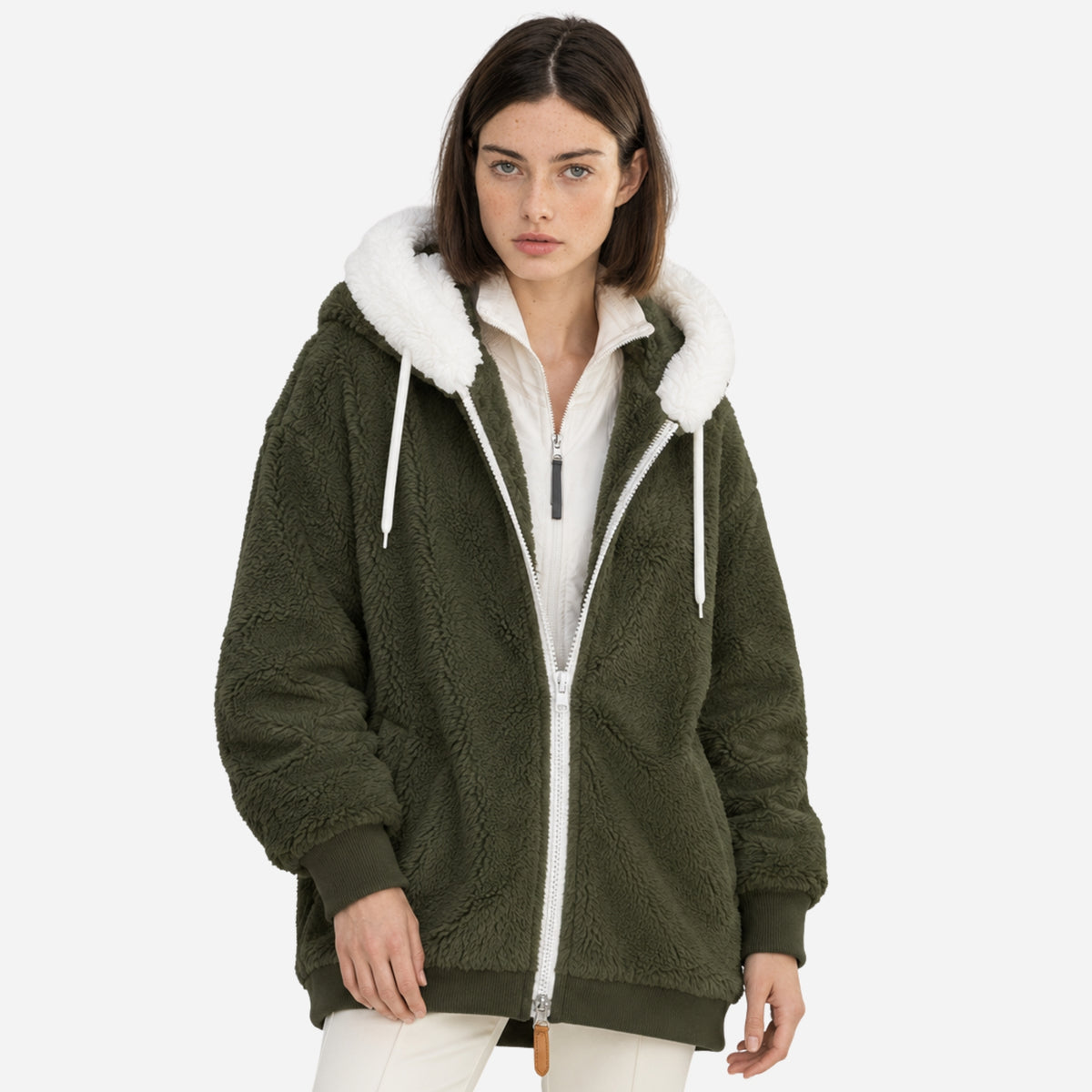 Women's Hooded Teddy Fleece Jacket-Fowsa