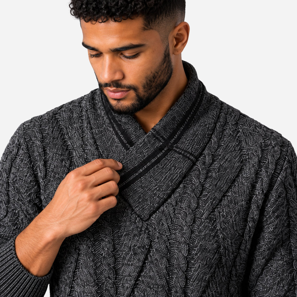 Men’s Cable Knit Shawl Collar Jumper