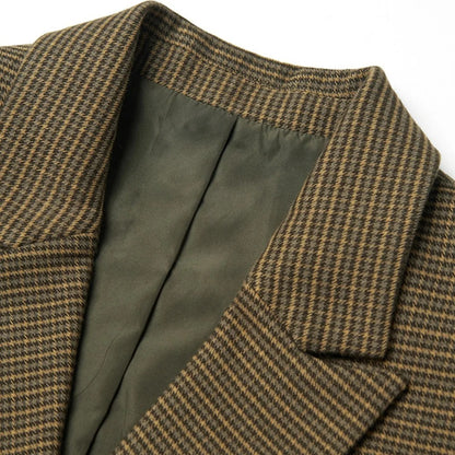 Checked Blazer in Brown and Black with Gold-Tone Buttons