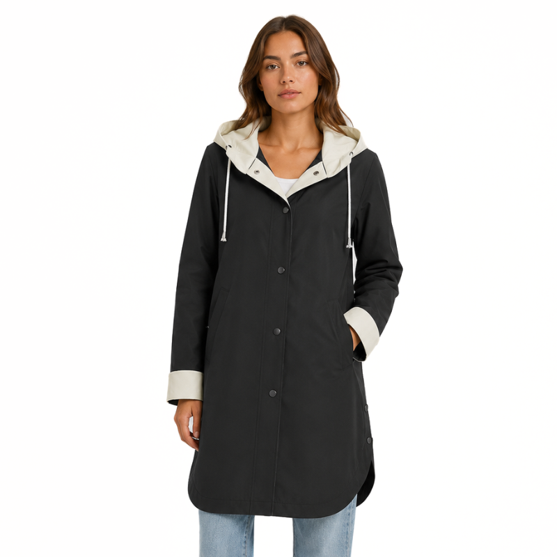 Color-Block Hooded Long Coat-Fowsa