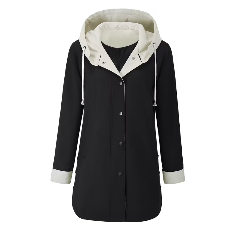 Color-Block Hooded Long Coat-Fowsa