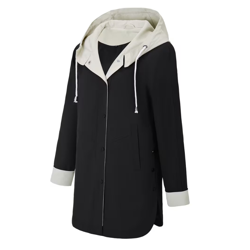 Color-Block Hooded Long Coat-Fowsa